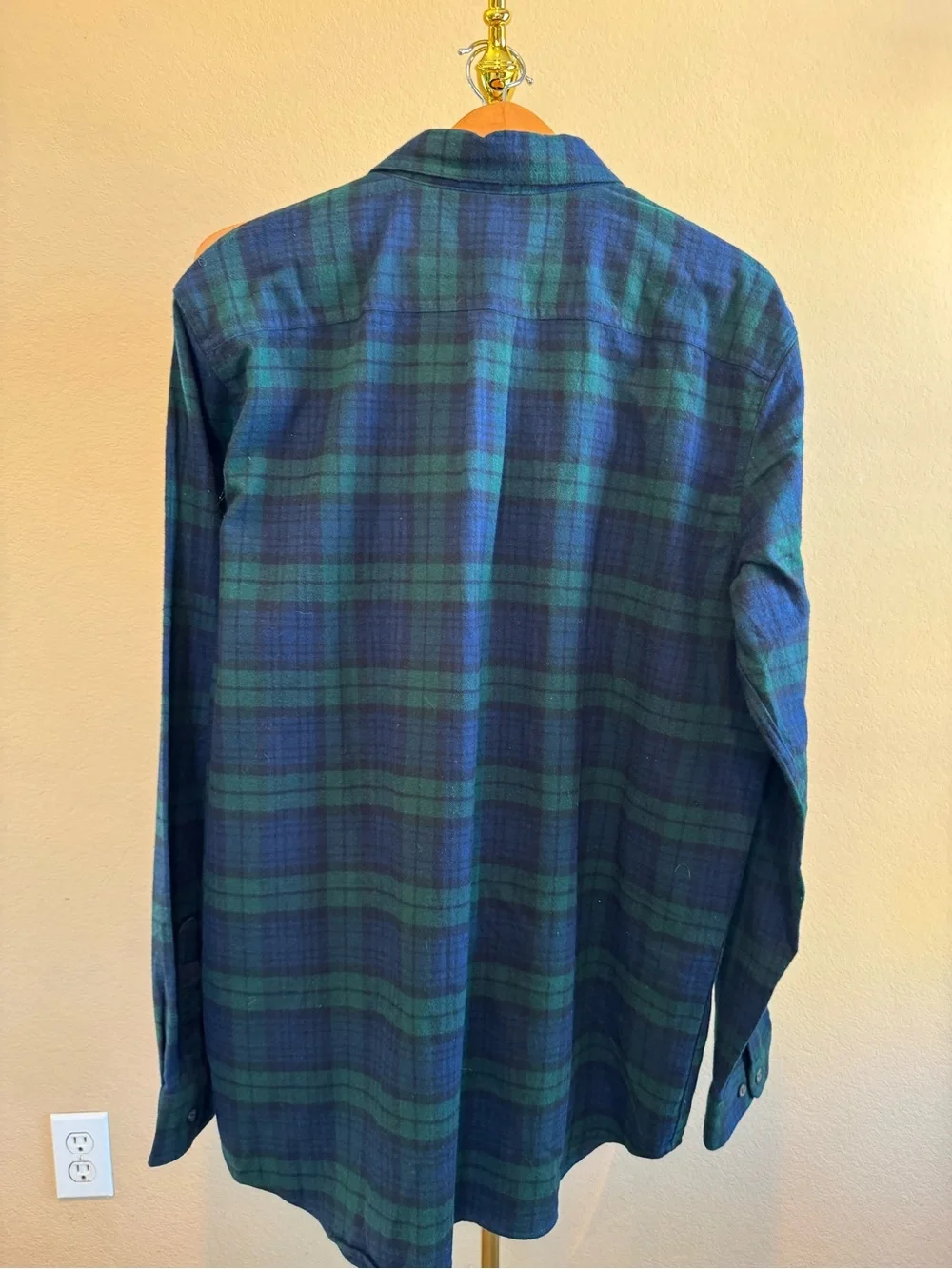 NWT LL Bean Flannel Shirt Men L TALL Blue Green Scotch Plaid Button Down Outdoor
